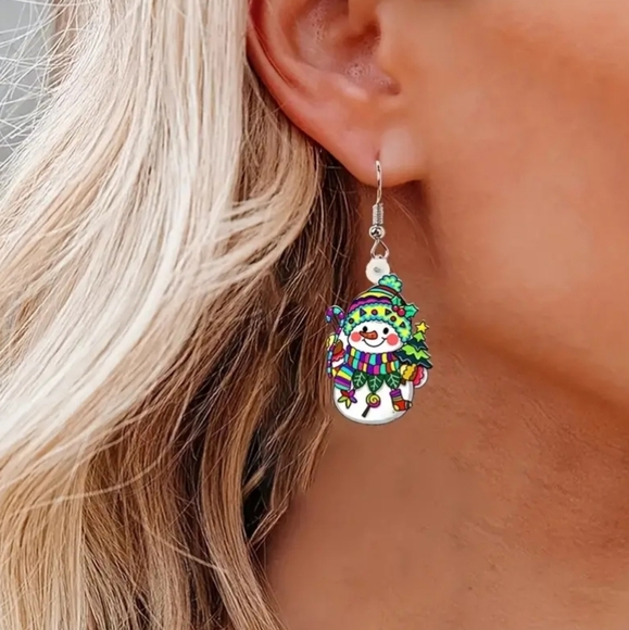 Snowman Christmas Earrings - Picture 2 of 6
